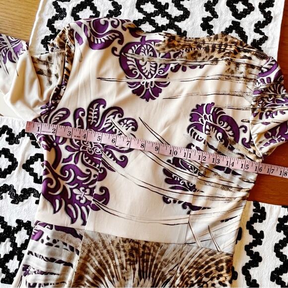 NEW Boston Proper Purple Cream Faux Wrap Dress 3/4 sleeves womens size 6 - Picture 9 of 11